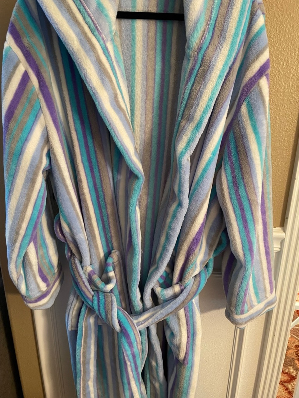 Alexander Del Rossa Plush Luxury Blue White Sky Blue Women’s Hooded Robe XL - Picture 3 of 14